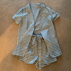 Sage and white checkered two piece set